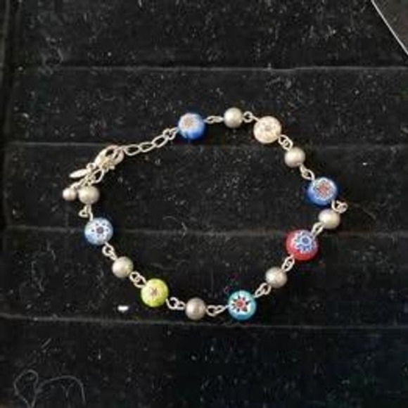 Avon Jewelry - Vintage Avon Bracelet Multi Color Millefiori Glass Bead Silver Tone Chain